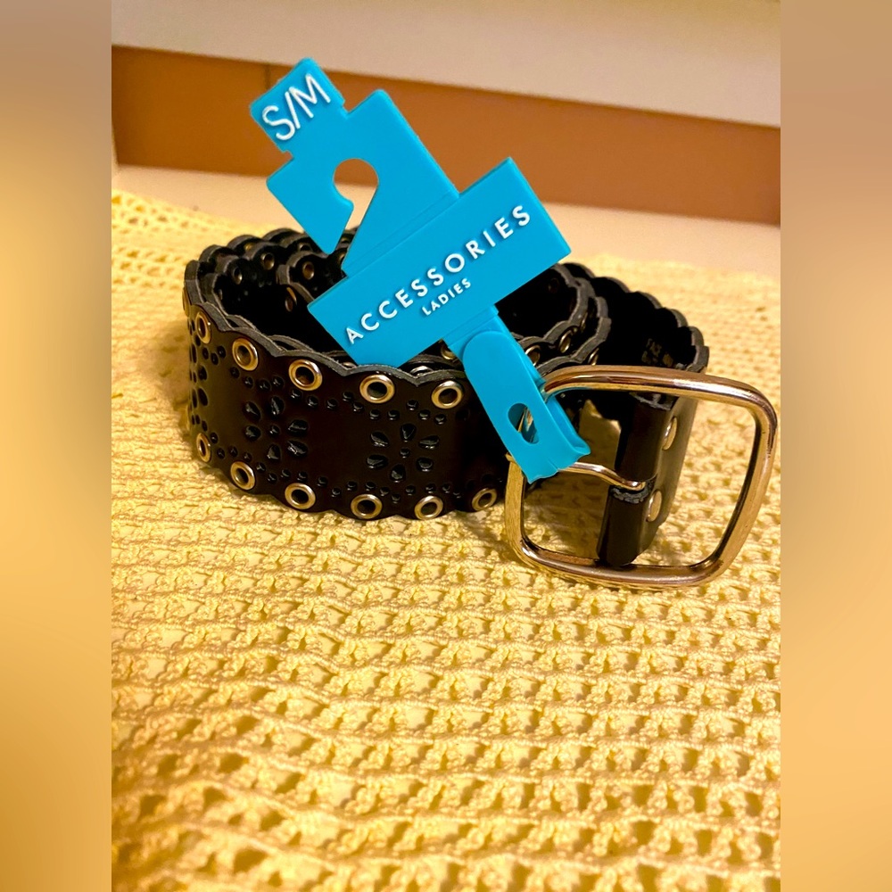 NWT- black genuine leather cutout belt with silver hardware